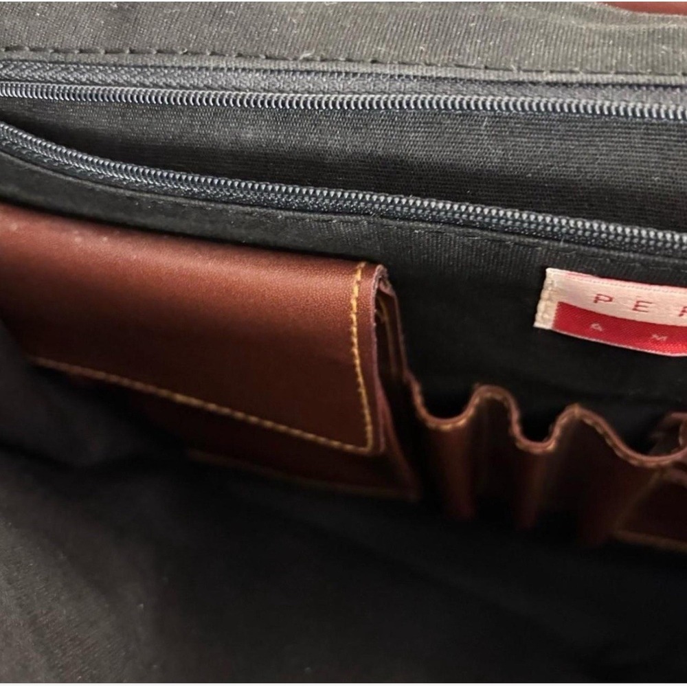 Perry Ellis Vtg Brown Color Block Briefcase w/Strap & Structured Design (1990s) - Picture 8 of 8